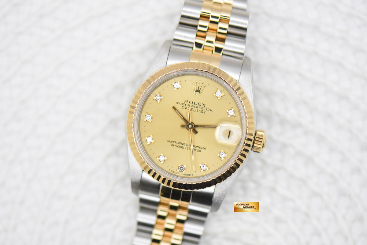 [SOLD] ROLEX OYSTER DATEJUST 31mm HALF-GOLD IN JUBILEE BRACELET DIAMOND GOLD DIAL 68273 (MINT)