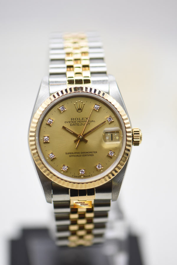 [SOLD] ROLEX OYSTER DATEJUST 31mm HALF-GOLD IN JUBILEE BRACELET DIAMOND GOLD DIAL 68273 (MINT)