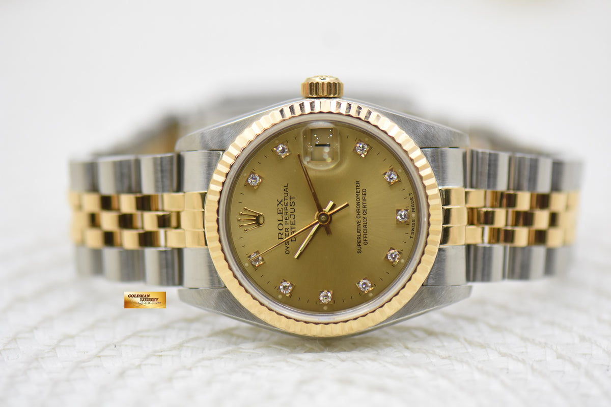 [SOLD] ROLEX OYSTER DATEJUST 31mm HALF-GOLD IN JUBILEE BRACELET DIAMOND GOLD DIAL 68273 (MINT)