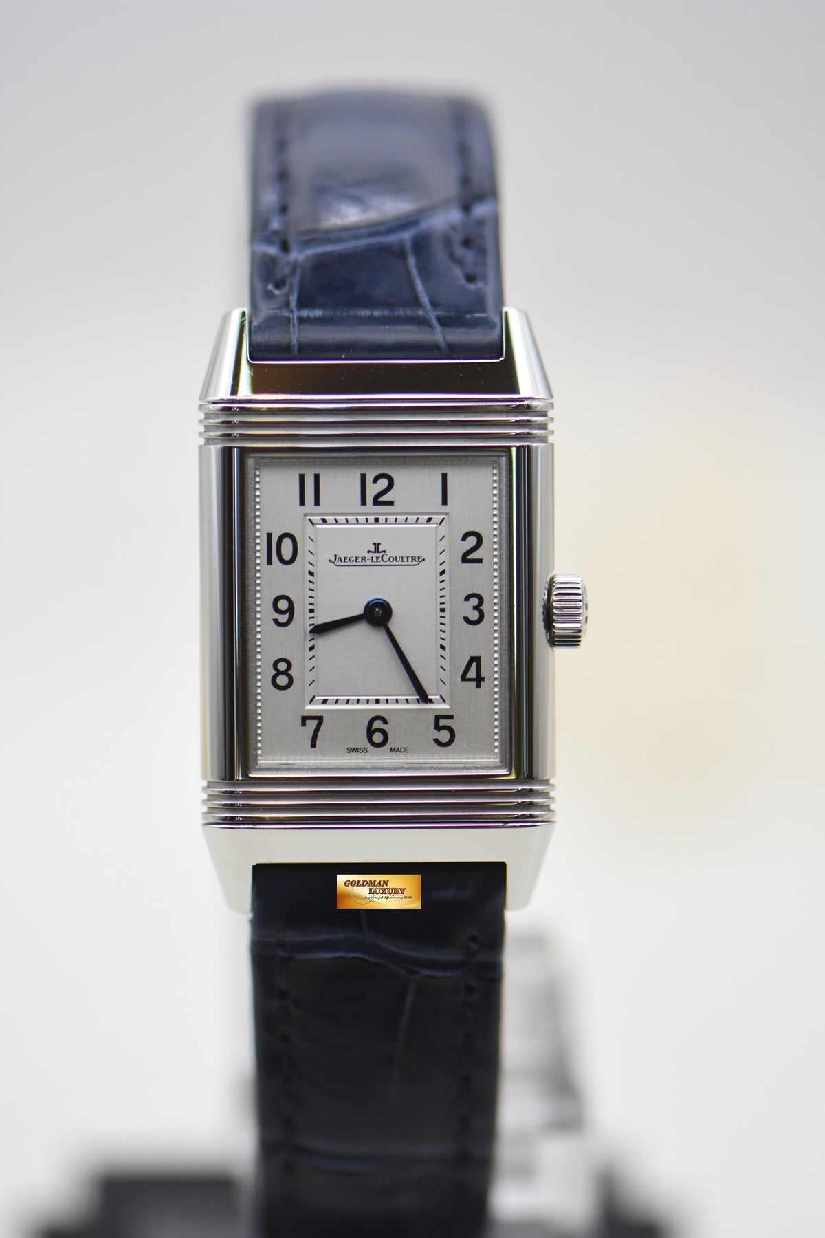 [SOLD] JLC REVERSO MONOFACE LADIES STEEL IN LEATHER QUARTZ Q2618540 (NEW-UNWORN)