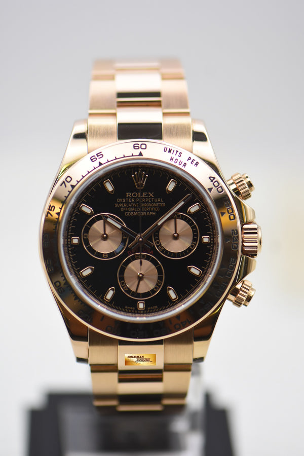 [SOLD] ROLEX OYSTER PERPETUAL DAYTONA EVEROSE GOLD IN BRACELET BLACK DIAL 116505 (LNIB-UNPOLISHED)