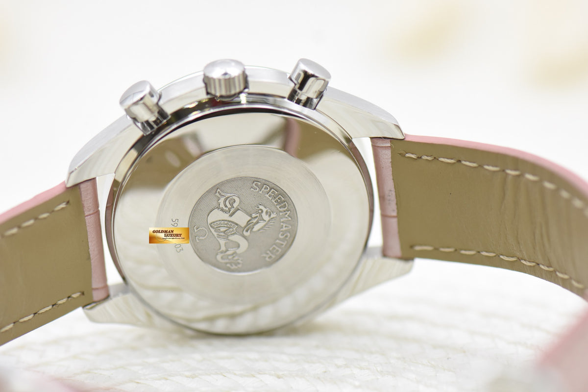[SOLD] OMEGA SPEEDMASTER CHRONOGRAPH 37mm STEEL IN PINK LEATHER STRAP MOP DIAL 3834.74.34 (MINT)