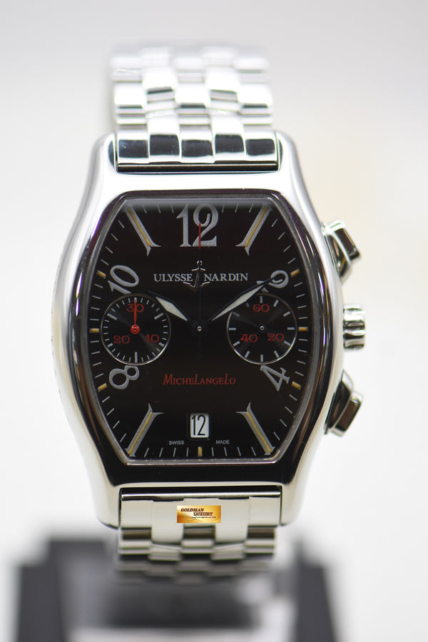 ULYSSE NARDIN MICHELANGELO CHRONOGRAPH STEEL IN BRACELET BLACK AUTOMATIC 563-42 (MINT)
