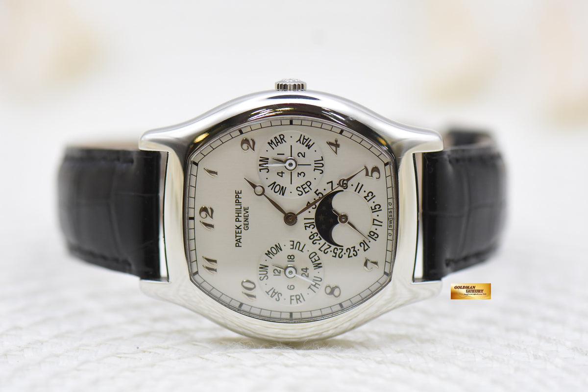[SOLD] PATEK PHILIPPE TONNEAU-SHAPED PLATINUM 35mm PERPETUAL CALENDAR with MOONPHASE AUTOMATIC 5040P (RARE-LNIB)