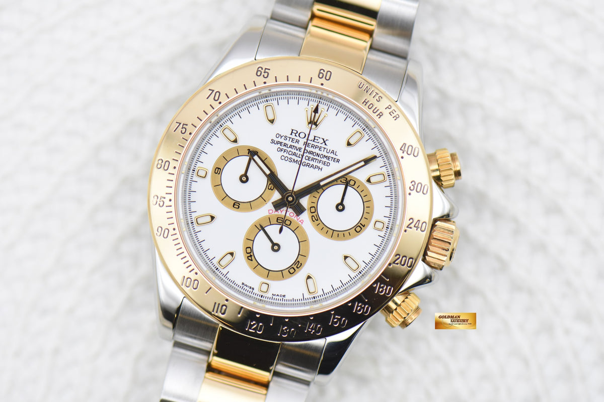 [SOLD] ROLEX OYSTER DAYTONA CHRONOGRAPH 40mm HALF-GOLD IN BRACELET WHITE DIAL 116523 (MINT)