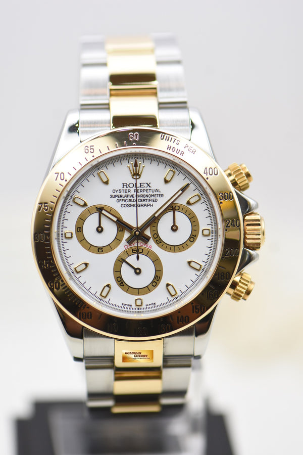 [SOLD] ROLEX OYSTER DAYTONA CHRONOGRAPH 40mm HALF-GOLD IN BRACELET WHITE DIAL 116523 (MINT)