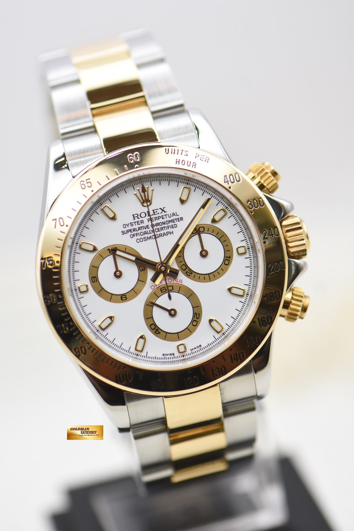 [SOLD] ROLEX OYSTER DAYTONA CHRONOGRAPH 40mm HALF-GOLD IN BRACELET WHITE DIAL 116523 (MINT)