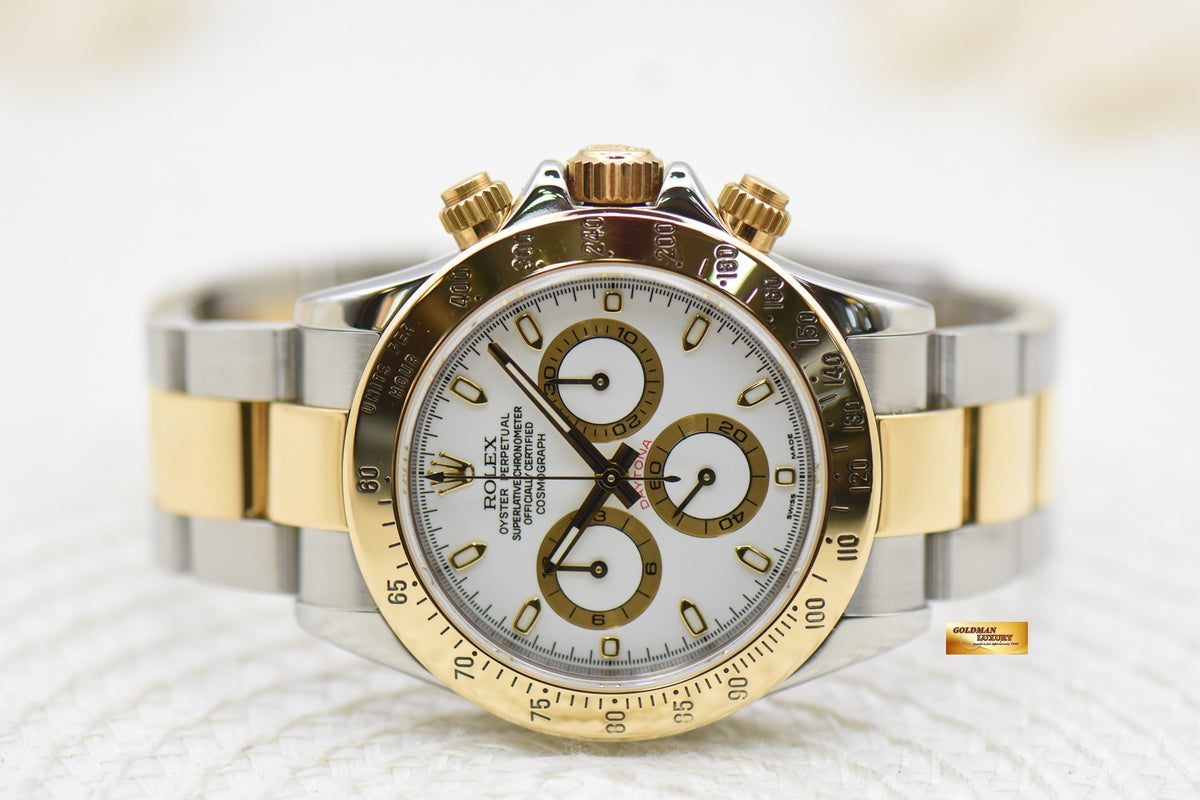 [SOLD] ROLEX OYSTER DAYTONA CHRONOGRAPH 40mm HALF-GOLD IN BRACELET WHITE DIAL 116523 (MINT)