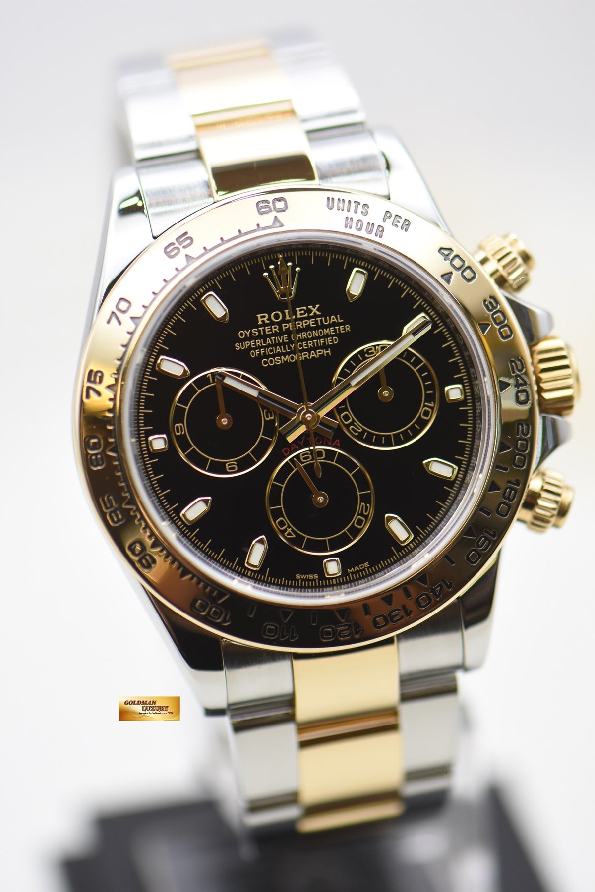 [SOLD] ROLEX OYSTER DAYTONA CHRONOGRAPH 40mm HALF-GOLD IN BRACELET BLACK DIAL 116503 (MINT)