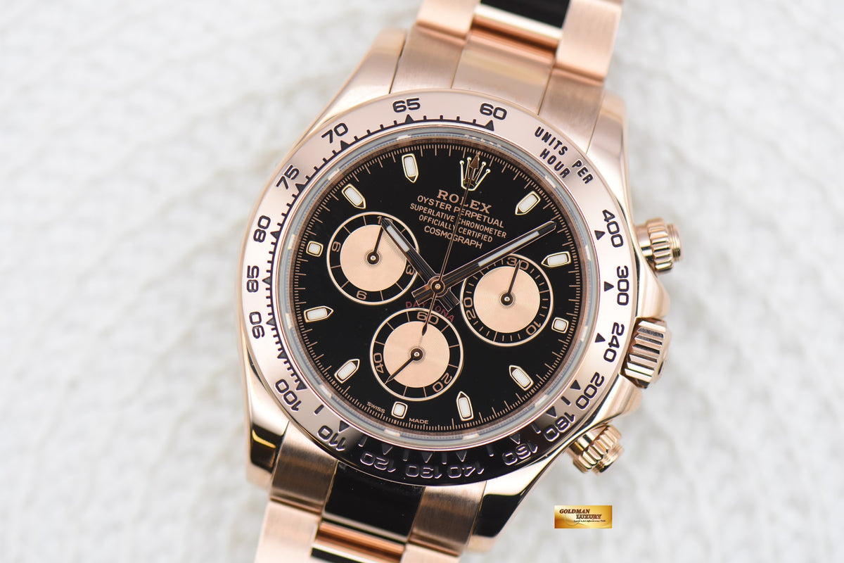[SOLD] ROLEX OYSTER DAYTONA 40mm EVEROSE GOLD IN BRACELET BLACK DIAL 116505 (MINT)