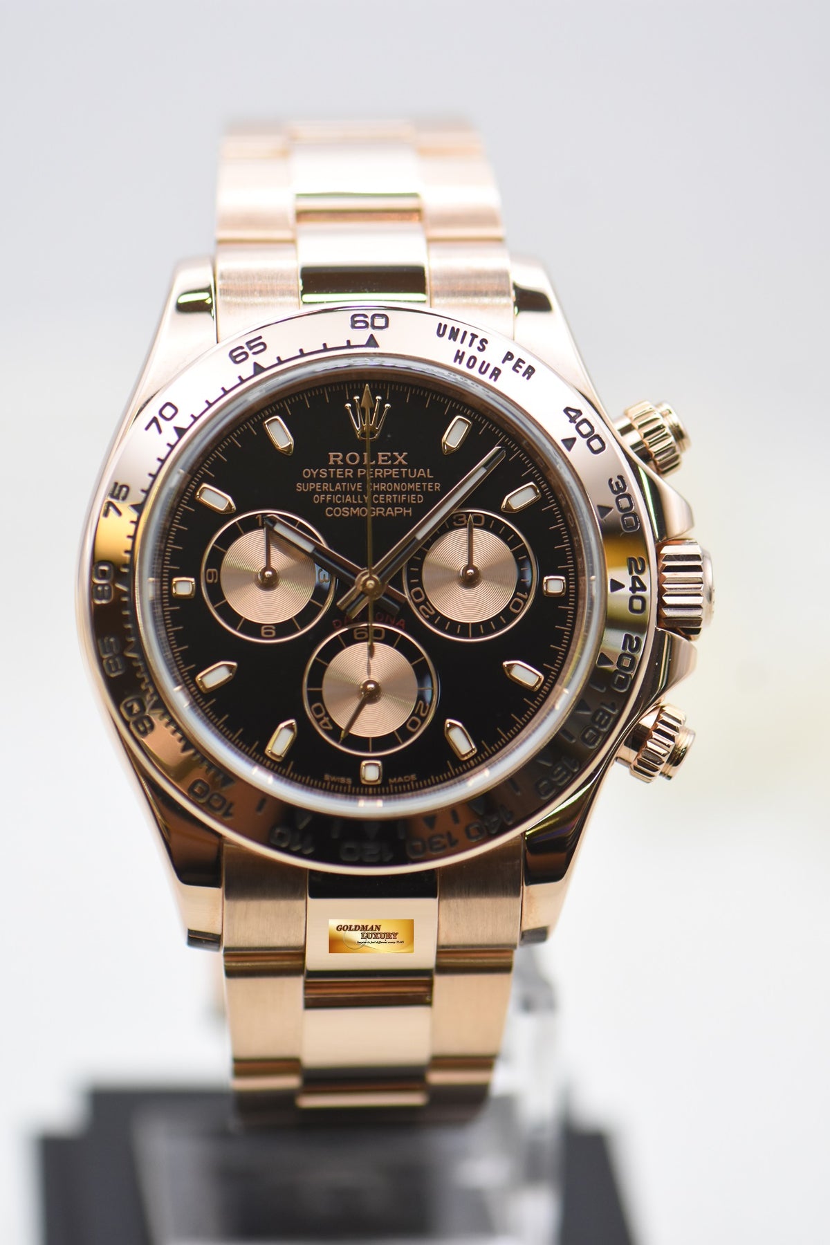 [SOLD] ROLEX OYSTER DAYTONA 40mm EVEROSE GOLD IN BRACELET BLACK DIAL 116505 (MINT)