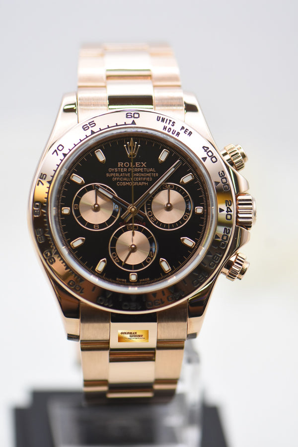 [SOLD] ROLEX OYSTER DAYTONA 40mm EVEROSE GOLD IN BRACELET BLACK DIAL 116505 (MINT)