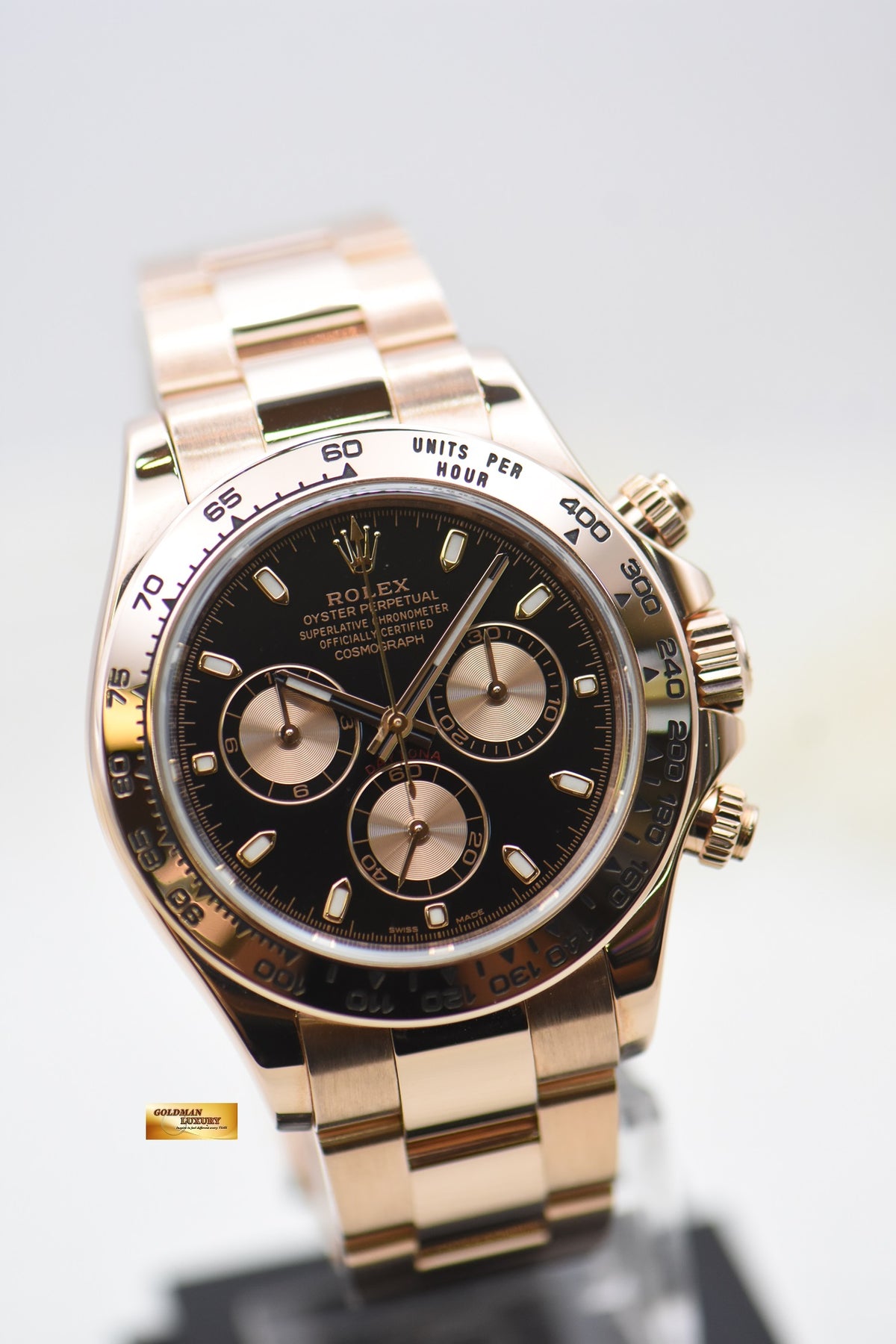 [SOLD] ROLEX OYSTER DAYTONA 40mm EVEROSE GOLD IN BRACELET BLACK DIAL 116505 (MINT)