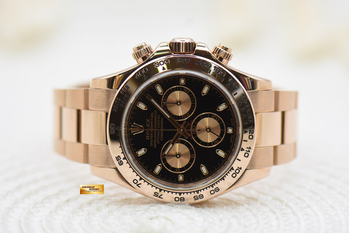 [SOLD] ROLEX OYSTER DAYTONA 40mm EVEROSE GOLD IN BRACELET BLACK DIAL 116505 (MINT)