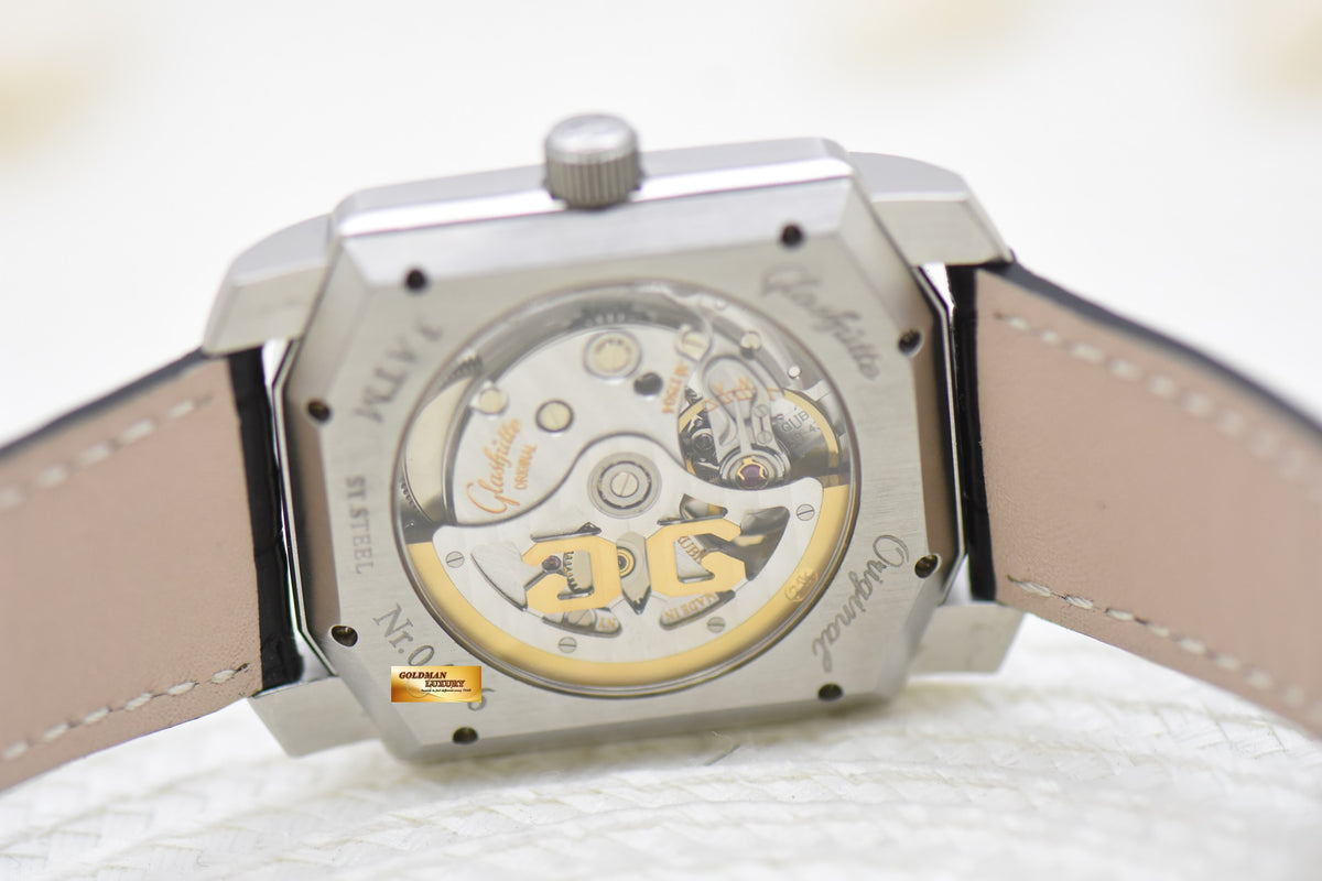 [SOLD] GLASHUTTE SENATOR KARREE MOONPHASE STEEL IN LEATHER STRAP AUTOMATIC 39-43-04-04-04 (MINT)