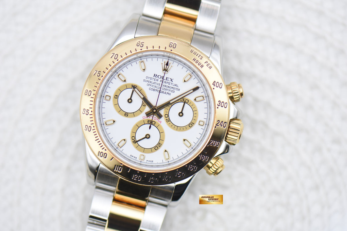 [SOLD] ROLEX OYSTER DAYTONA CHRONOGRAPH 40mm HALF-GOLD IN BRACELET WHITE DIAL 116523 (MINT)
