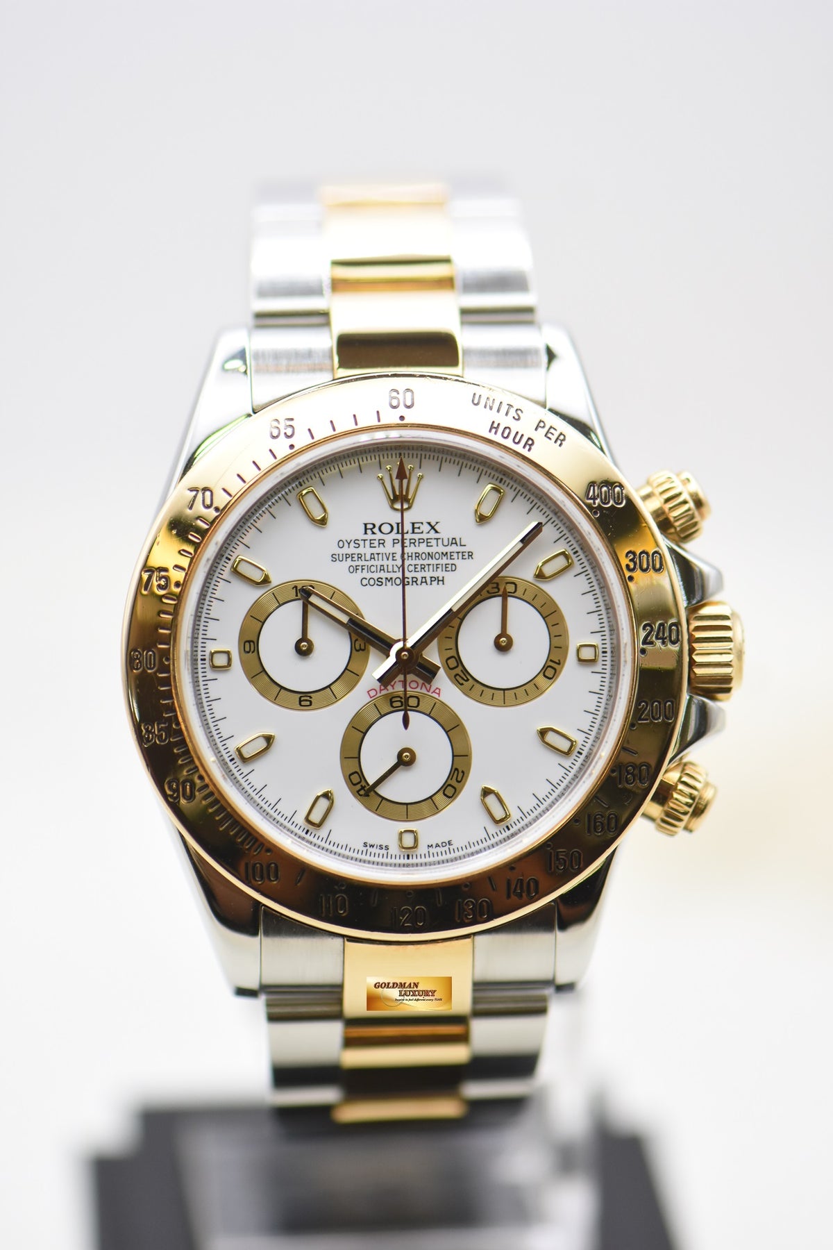 [SOLD] ROLEX OYSTER DAYTONA CHRONOGRAPH 40mm HALF-GOLD IN BRACELET WHITE DIAL 116523 (MINT)