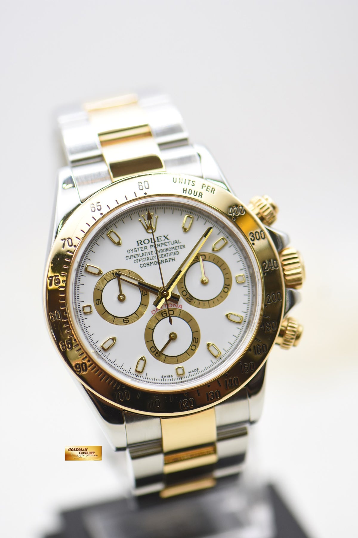 [SOLD] ROLEX OYSTER DAYTONA CHRONOGRAPH 40mm HALF-GOLD IN BRACELET WHITE DIAL 116523 (MINT)