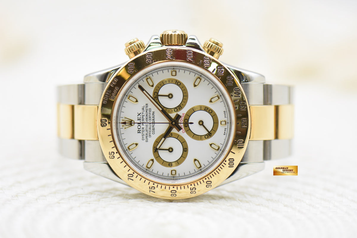 [SOLD] ROLEX OYSTER DAYTONA CHRONOGRAPH 40mm HALF-GOLD IN BRACELET WHITE DIAL 116523 (MINT)