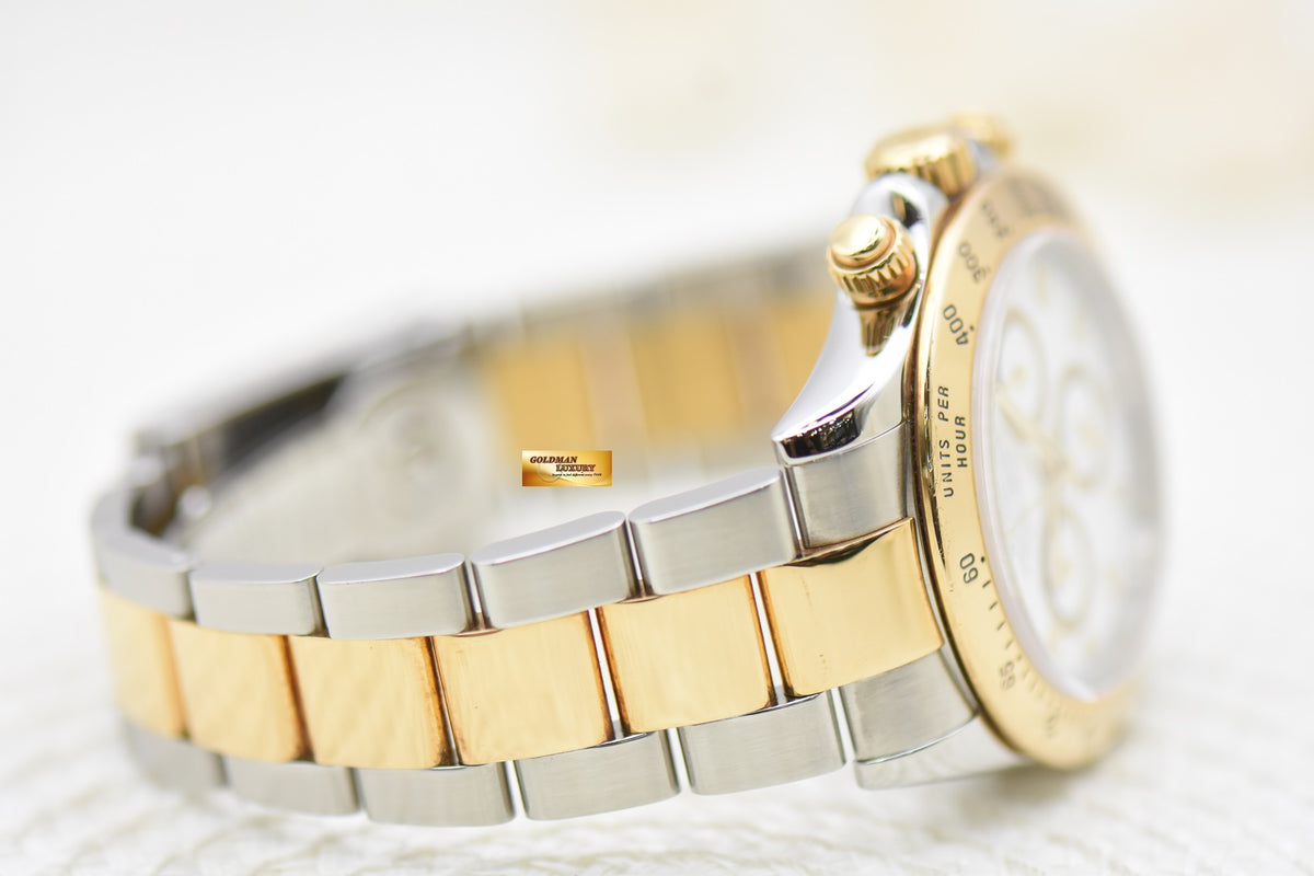 [SOLD] ROLEX OYSTER DAYTONA CHRONOGRAPH 40mm HALF-GOLD IN BRACELET WHITE DIAL 116523 (MINT)