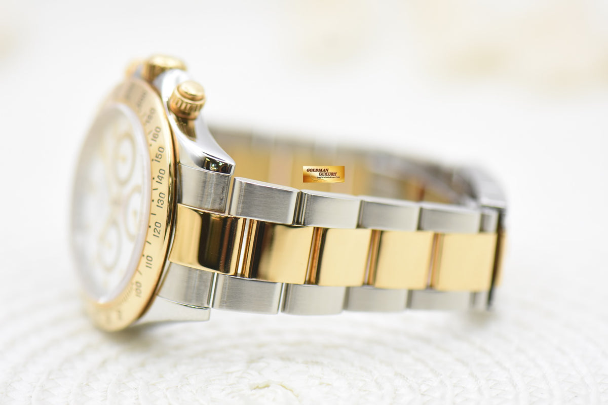 [SOLD] ROLEX OYSTER DAYTONA CHRONOGRAPH 40mm HALF-GOLD IN BRACELET WHITE DIAL 116523 (MINT)