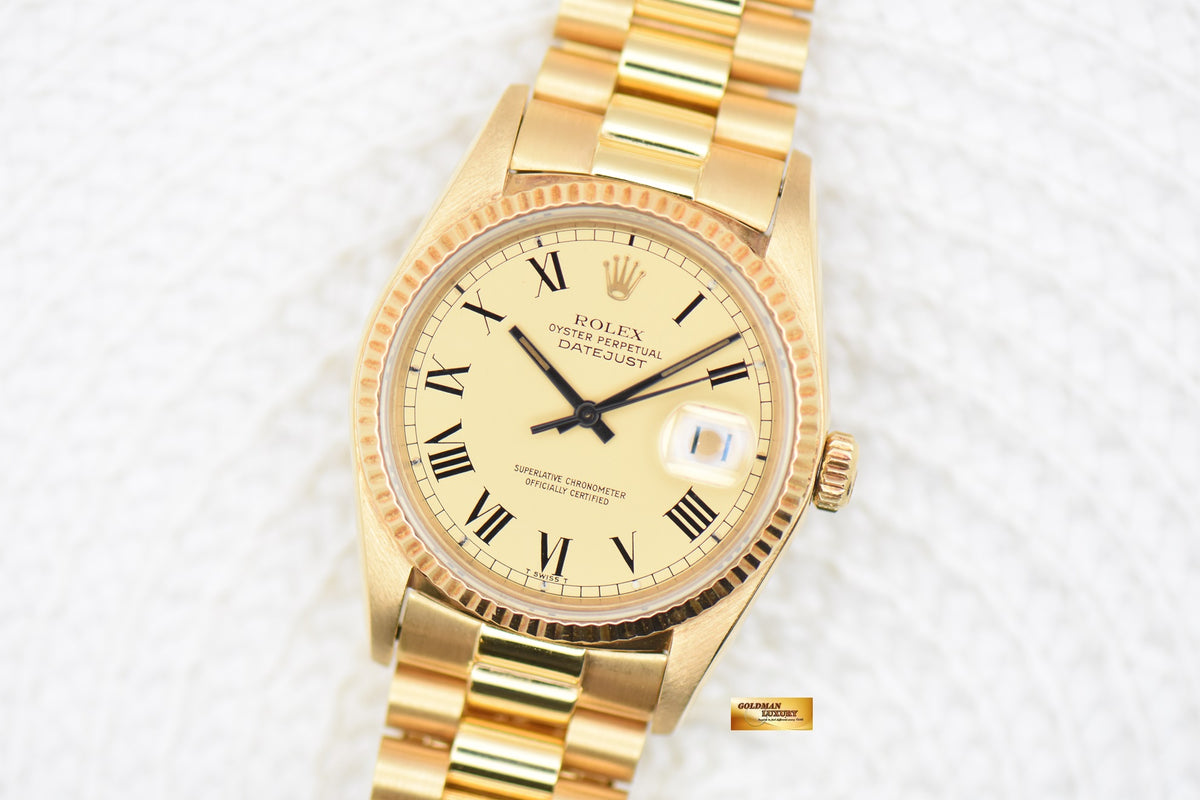 [SOLD] ROLEX OYSTER DATEJUST 36mm YELLOW GOLD IN  BRACELET GOLD BUCKLEY DIAL 16018 (QUICKSET-DATE) (VINTAGE)