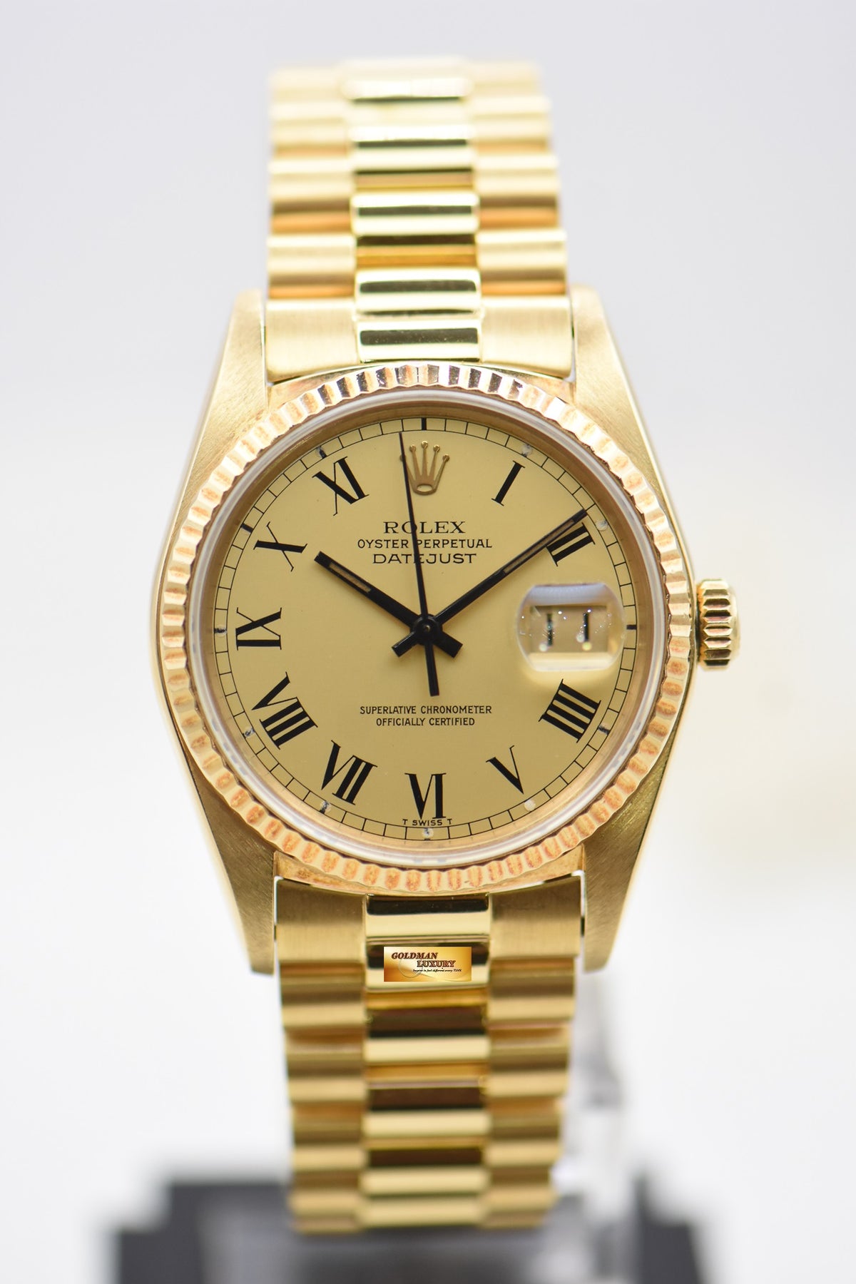 [SOLD] ROLEX OYSTER DATEJUST 36mm YELLOW GOLD IN  BRACELET GOLD BUCKLEY DIAL 16018 (QUICKSET-DATE) (VINTAGE)