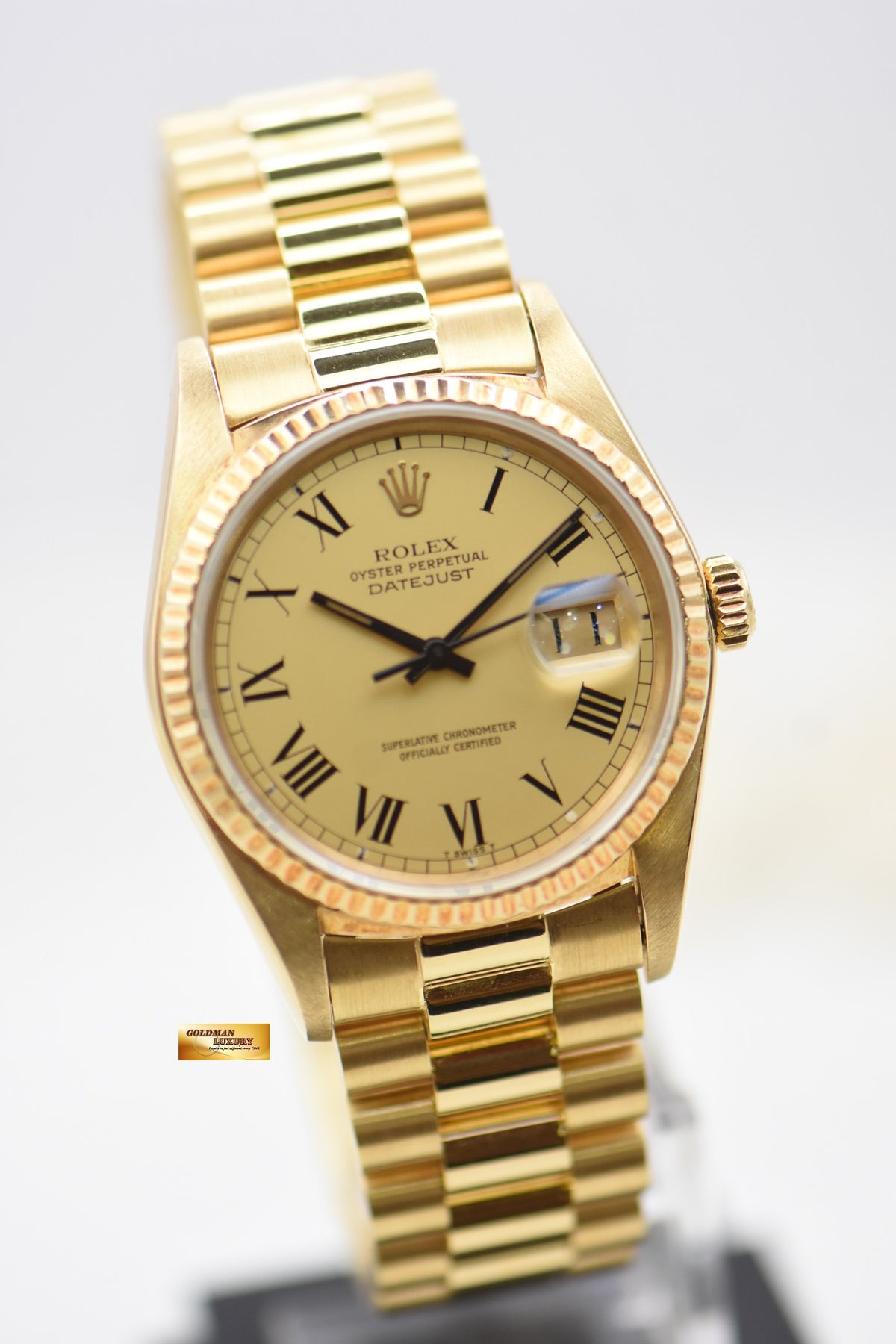 [SOLD] ROLEX OYSTER DATEJUST 36mm YELLOW GOLD IN  BRACELET GOLD BUCKLEY DIAL 16018 (QUICKSET-DATE) (VINTAGE)