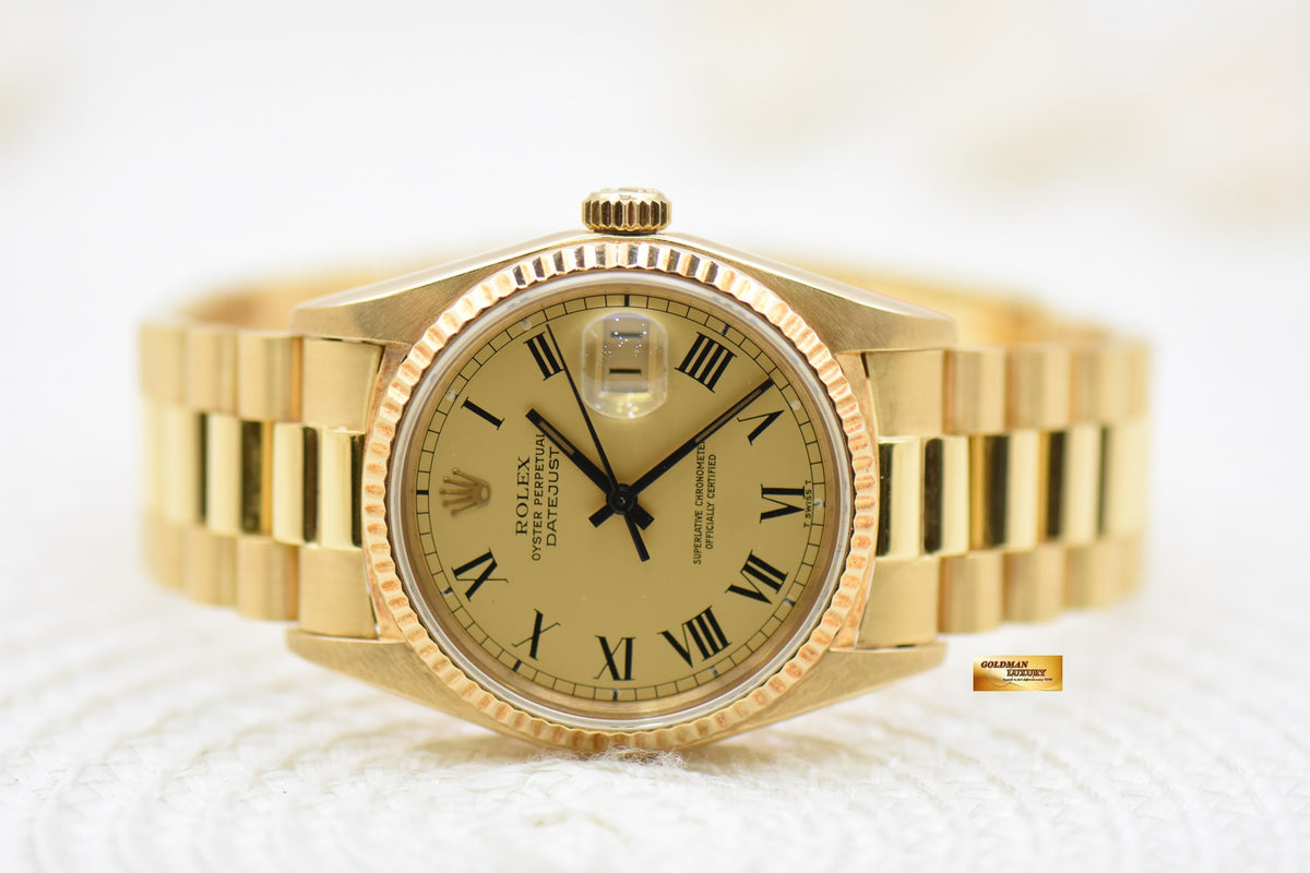 [SOLD] ROLEX OYSTER DATEJUST 36mm YELLOW GOLD IN  BRACELET GOLD BUCKLEY DIAL 16018 (QUICKSET-DATE) (VINTAGE)
