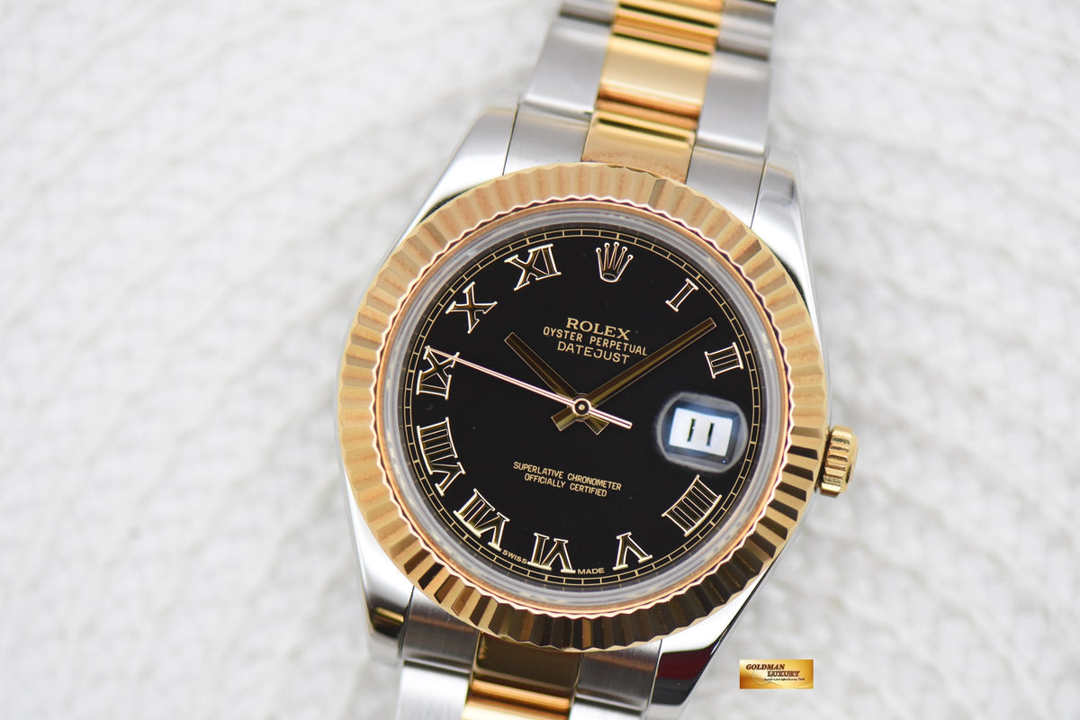[SOLD] ROLEX OYSTER DATEJUST II 41mm GOLD / STEEL IN OYSTER BRACELET BLACK ROMAN DIAL 116333 (MINT)