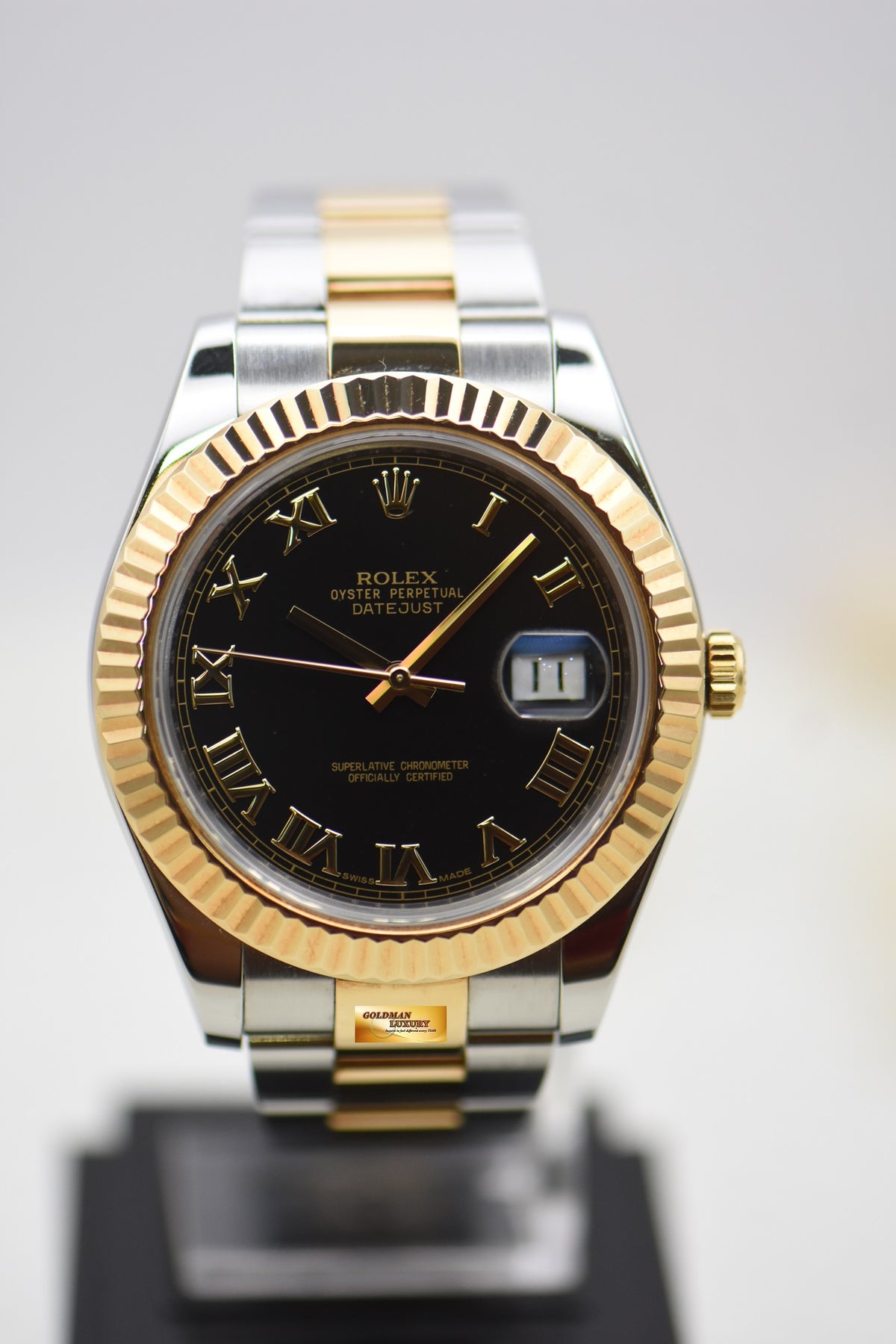 [SOLD] ROLEX OYSTER DATEJUST II 41mm GOLD / STEEL IN OYSTER BRACELET BLACK ROMAN DIAL 116333 (MINT)