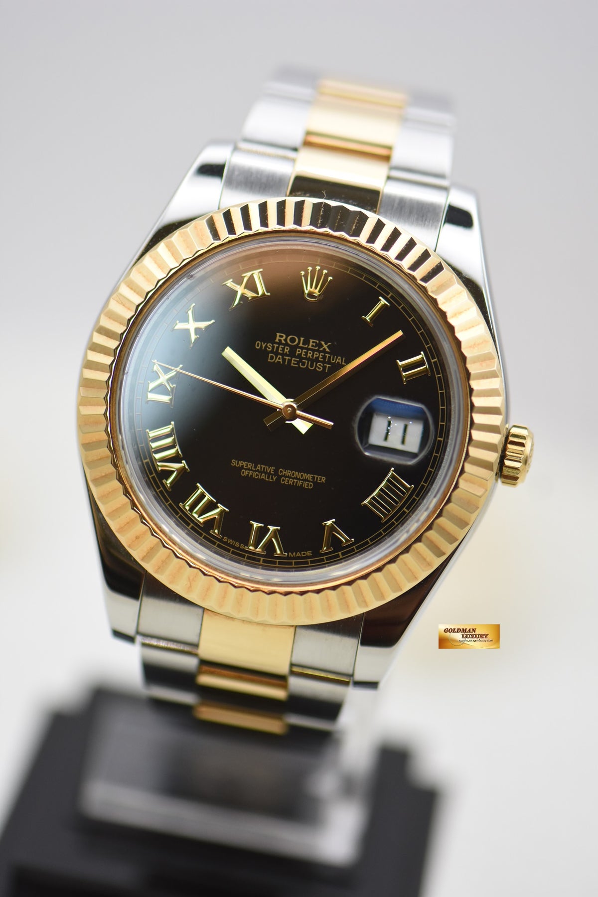 [SOLD] ROLEX OYSTER DATEJUST II 41mm GOLD / STEEL IN OYSTER BRACELET BLACK ROMAN DIAL 116333 (MINT)