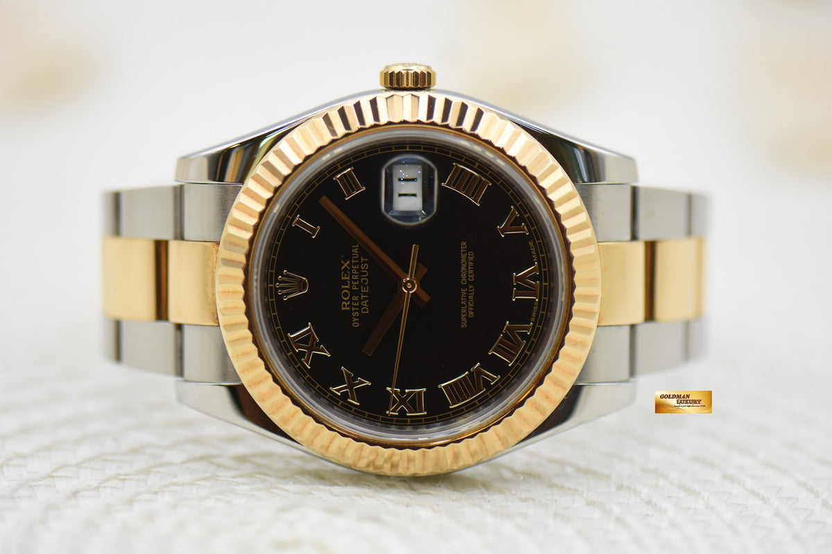 [SOLD] ROLEX OYSTER DATEJUST II 41mm GOLD / STEEL IN OYSTER BRACELET BLACK ROMAN DIAL 116333 (MINT)