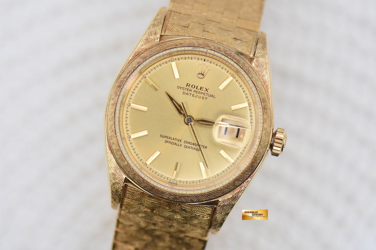 [SOLD] ROLEX OYSTER DATEJUST 36mm FLORENTINE YELLOW GOLD IN BRACELET GOLD DIAL 1602 (VINTAGE)