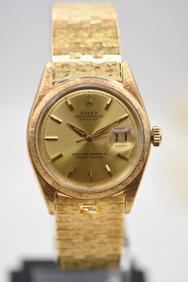 [SOLD] ROLEX OYSTER DATEJUST 36mm FLORENTINE YELLOW GOLD IN BRACELET GOLD DIAL 1602 (VINTAGE)