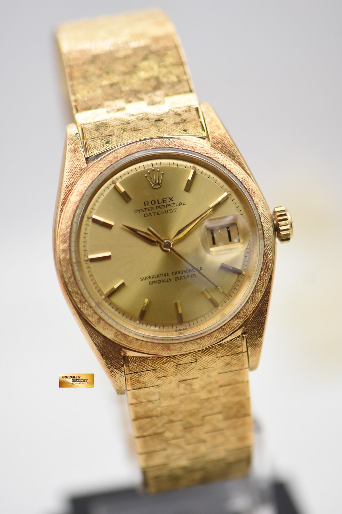 [SOLD] ROLEX OYSTER DATEJUST 36mm FLORENTINE YELLOW GOLD IN BRACELET GOLD DIAL 1602 (VINTAGE)
