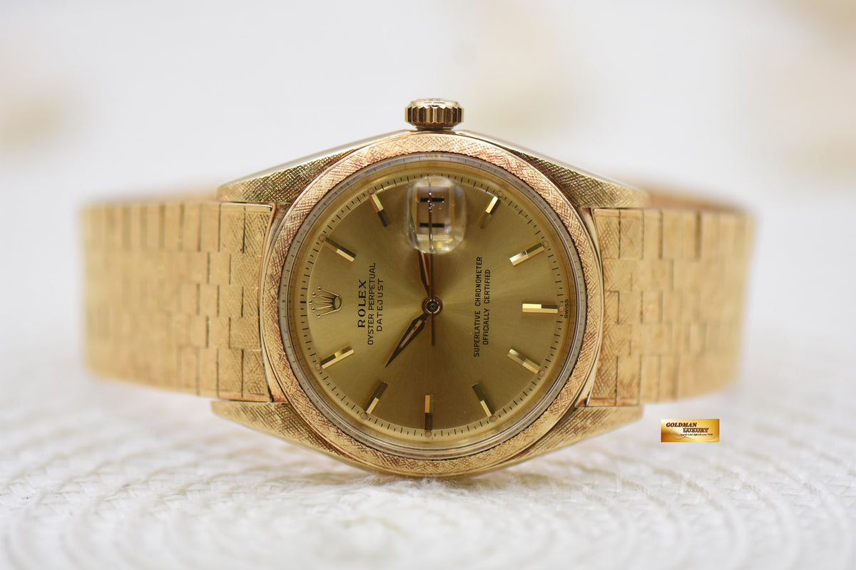 [SOLD] ROLEX OYSTER DATEJUST 36mm FLORENTINE YELLOW GOLD IN BRACELET GOLD DIAL 1602 (VINTAGE)