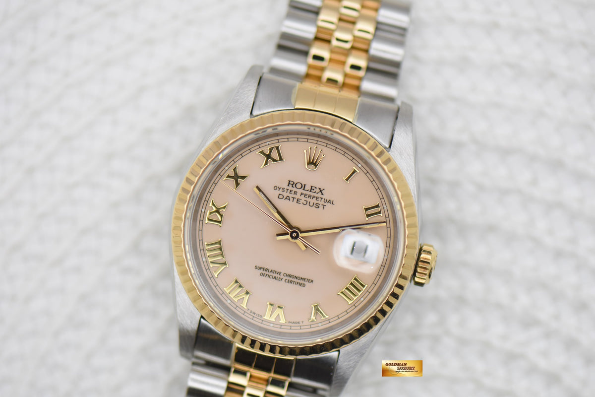 [SOLD] ROLEX OYSTER DATEJUST 36mm HALF-GOLD IN JUBILEE BRACELET SALMON ROMAN DIAL 16233 (MINT)