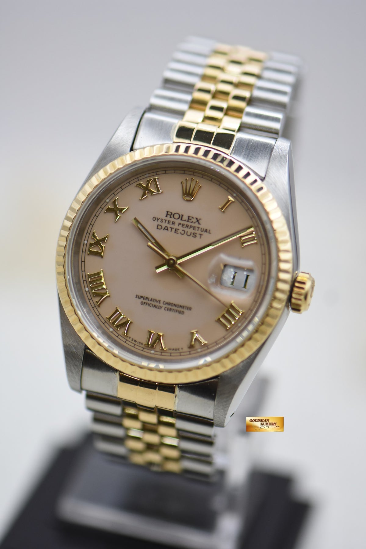 [SOLD] ROLEX OYSTER DATEJUST 36mm HALF-GOLD IN JUBILEE BRACELET SALMON ROMAN DIAL 16233 (MINT)