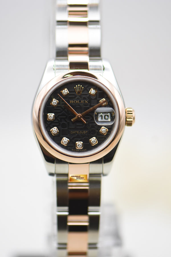 [SOLD] ROLEX OYSTER DATEJUST 26mm HALF-EVEROSE GOLD OYSTER BRACELET DARK COMPUTER DIAMOND DIAL 179161 (MINT)