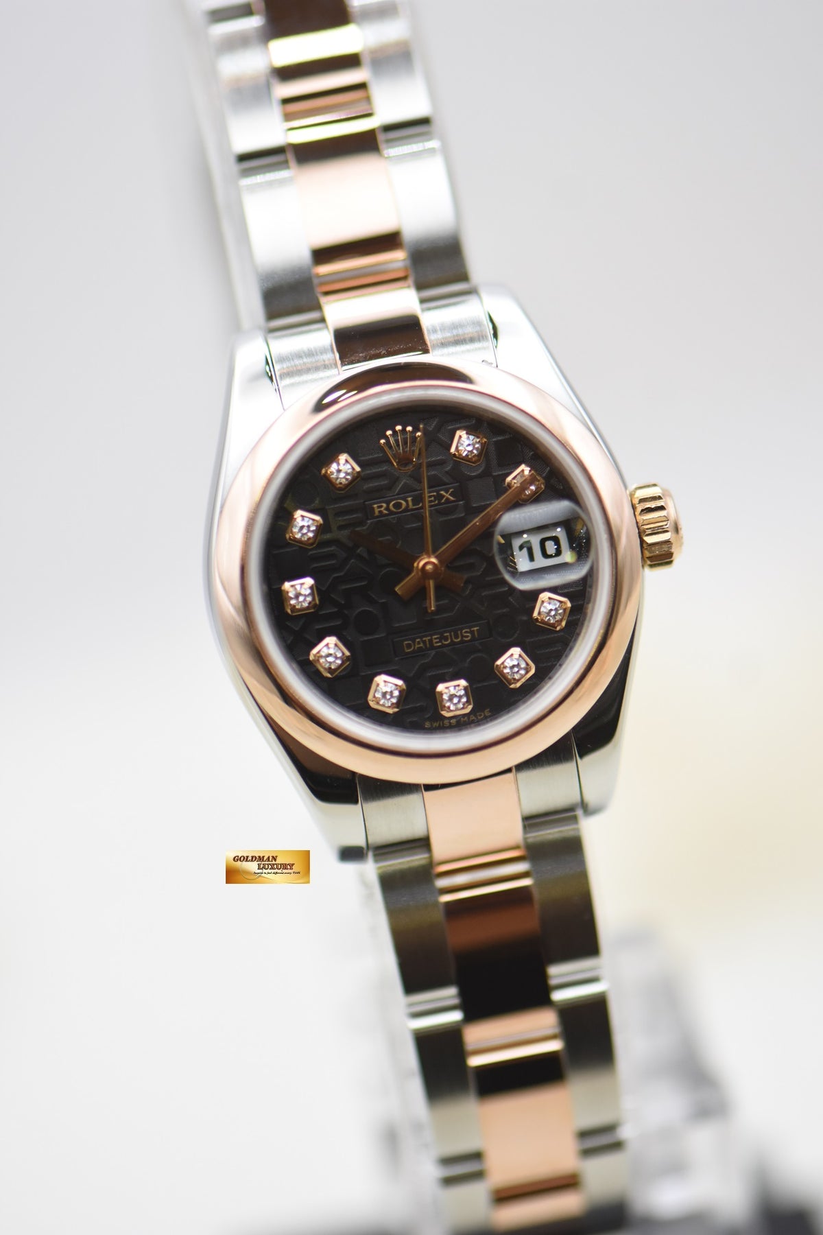 [SOLD] ROLEX OYSTER DATEJUST 26mm HALF-EVEROSE GOLD OYSTER BRACELET DARK COMPUTER DIAMOND DIAL 179161 (MINT)