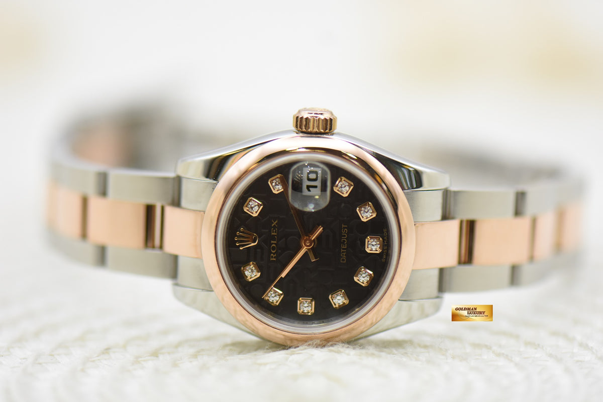 [SOLD] ROLEX OYSTER DATEJUST 26mm HALF-EVEROSE GOLD OYSTER BRACELET DARK COMPUTER DIAMOND DIAL 179161 (MINT)