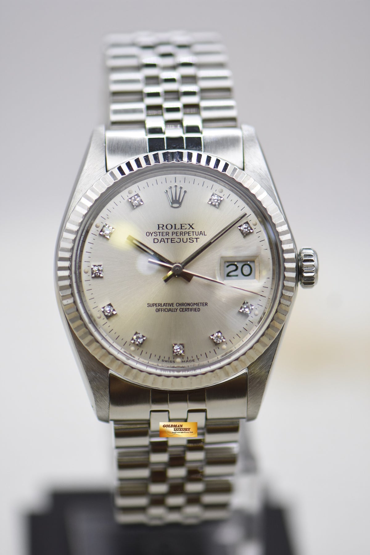 [SOLD] ROLEX OYSTER DATEJUST 36mm STEEL IN JUBILEE BRACELET DIAMOND SILVER DIAL 16014 (MINT)
