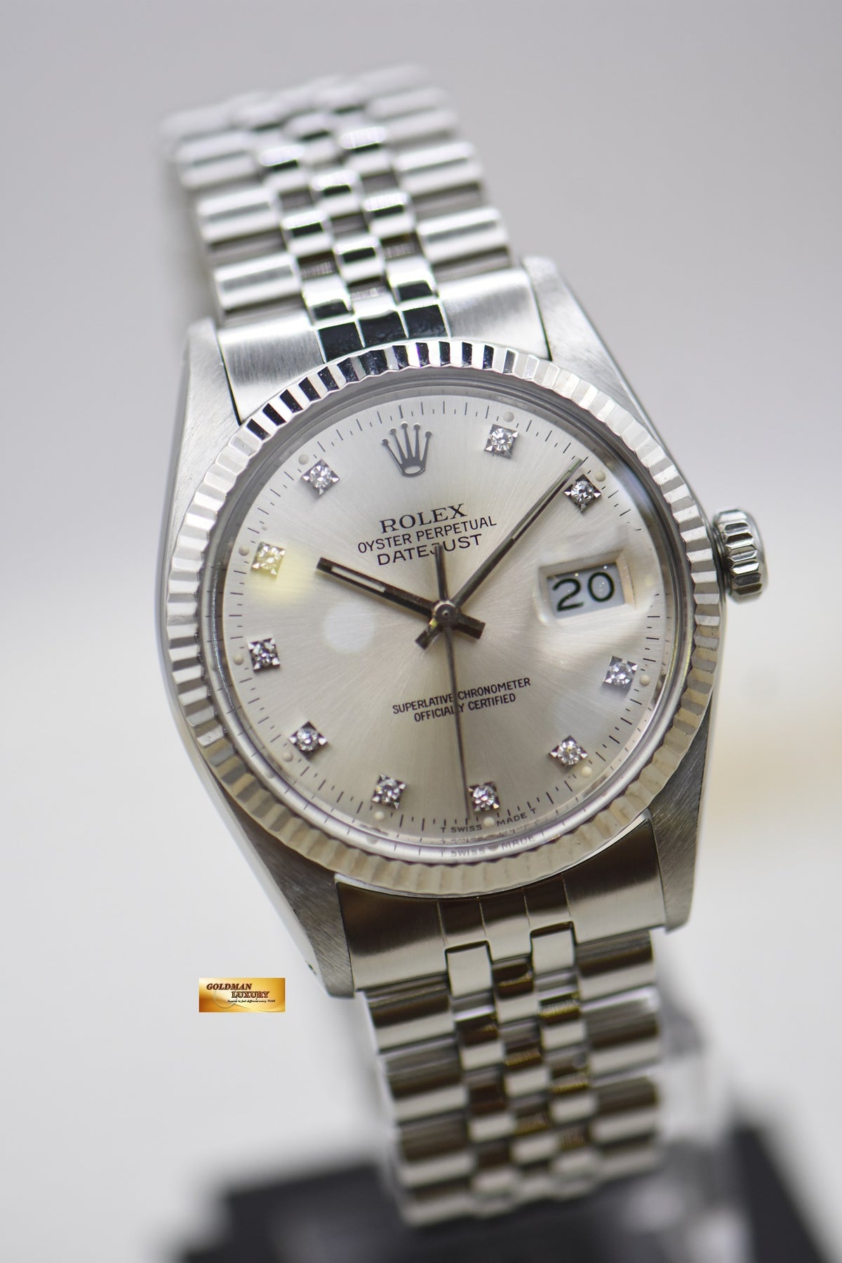 [SOLD] ROLEX OYSTER DATEJUST 36mm STEEL IN JUBILEE BRACELET DIAMOND SILVER DIAL 16014 (MINT)