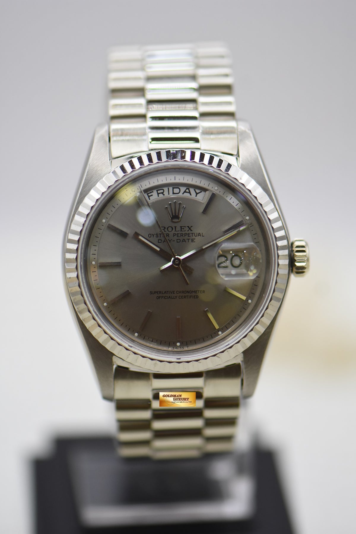 [SOLD] ROLEX OYSTER DAY-DATE 36mm WHITE GOLD IN BRACELET SILVER DIAL 1803 (VINTAGE)