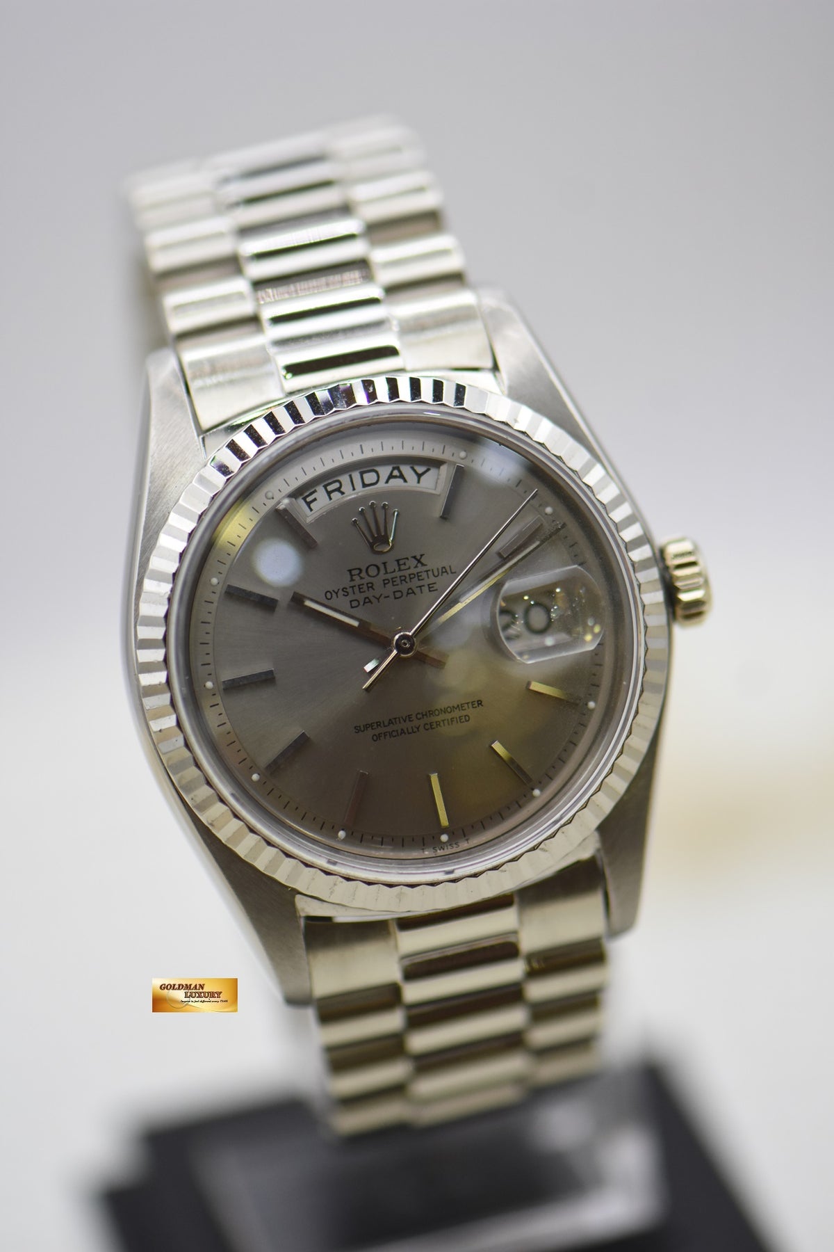 [SOLD] ROLEX OYSTER DAY-DATE 36mm WHITE GOLD IN BRACELET SILVER DIAL 1803 (VINTAGE)