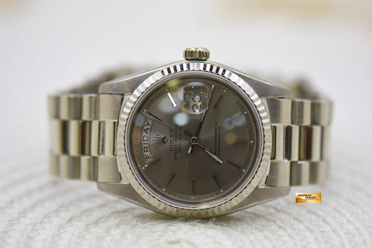 [SOLD] ROLEX OYSTER DAY-DATE 36mm WHITE GOLD IN BRACELET SILVER DIAL 1803 (VINTAGE)