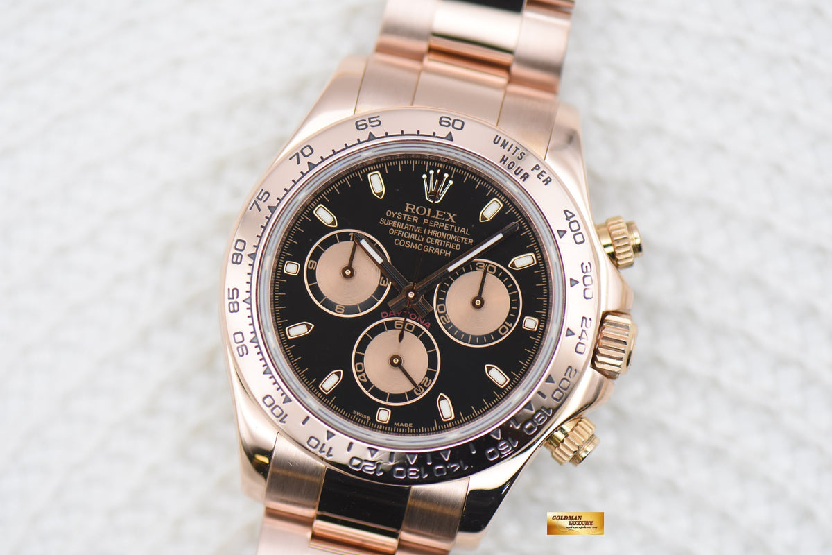[SOLD] ROLEX OYSTER DAYTONA 40mm EVEROSE GOLD IN BRACELET BLACK DIAL 116505 (MINT)