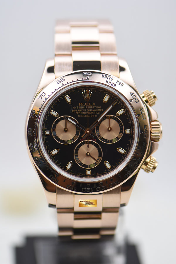 [SOLD] ROLEX OYSTER DAYTONA 40mm EVEROSE GOLD IN BRACELET BLACK DIAL 116505 (MINT)