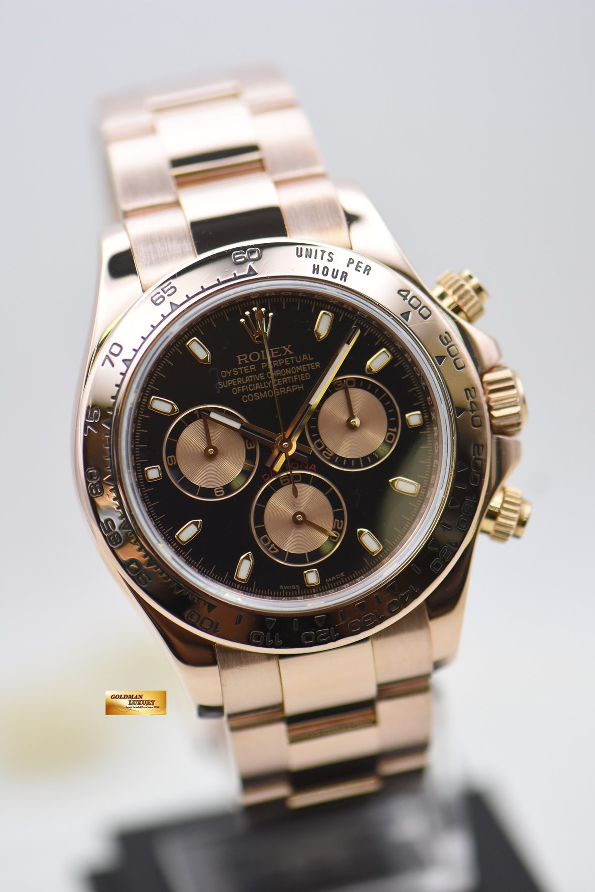 [SOLD] ROLEX OYSTER DAYTONA 40mm EVEROSE GOLD IN BRACELET BLACK DIAL 116505 (MINT)